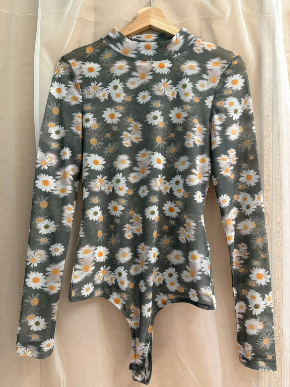 ASOS DESIGN Tall Mockneck Daisy Print Sheer Mesh Bodysuit